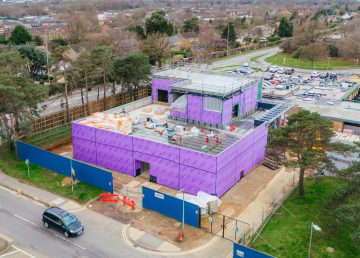 Bird's eye view of DAC centre at QEH King's Lynn in progress with R G Carter