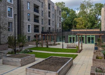 External view of the courtyard at Minster Close Housing Scheme