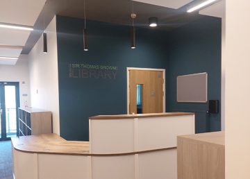 Main reception desk at Sir Thomas Browne Library.