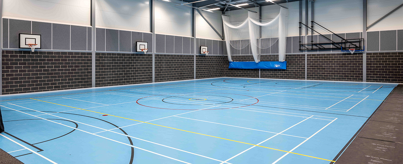 Inside the sports hall of Elm Sports Centre for Simon Balle All Through School