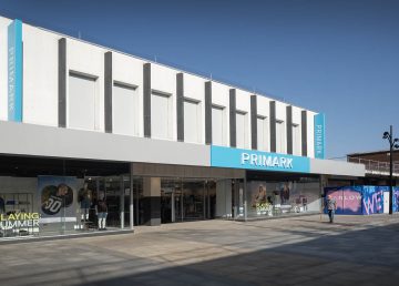 Refurbished Primark Harlow store delivered by R G Carter, showing updated exterior façade, blue Primark signage and modernised window displays.
